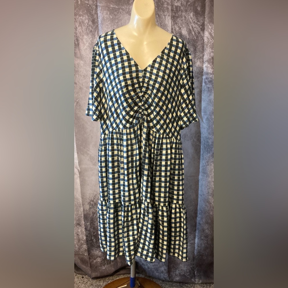 Ava & Viv flutter short sleeve dress Blue gingham 1X NWOT